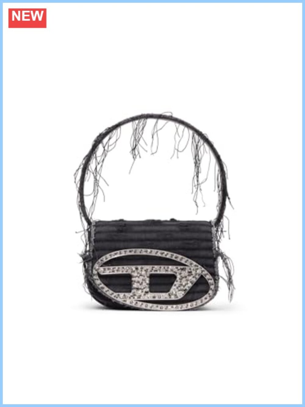 Quilted Canvas Frayed Fringe Shoulder Bag Crystal Logo Hardware